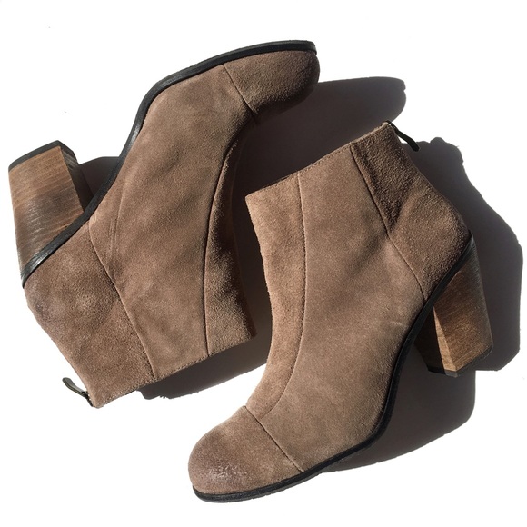 Vince Camuto Taupe Brown Gray Suede Leather Greyson Zip Ankle Booties Boots - Picture 2 of 7
